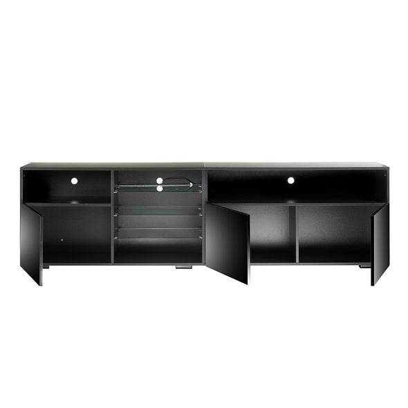 MMT Furniture Designs Black TV Stand Cabinet 200cm with LED Lights, Storage Shelves SoundBar Shelf 55cm Tall