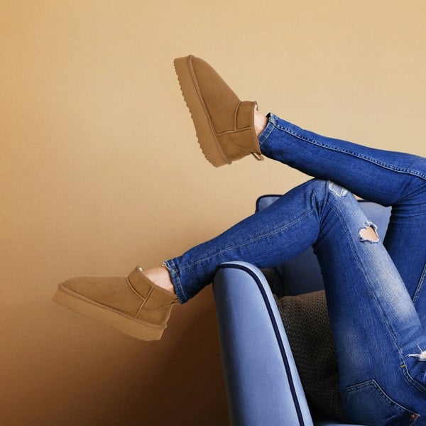 VIVA Women's Faux Fur Lined Platform Boot Slippers Memory Foam Rubber Sole