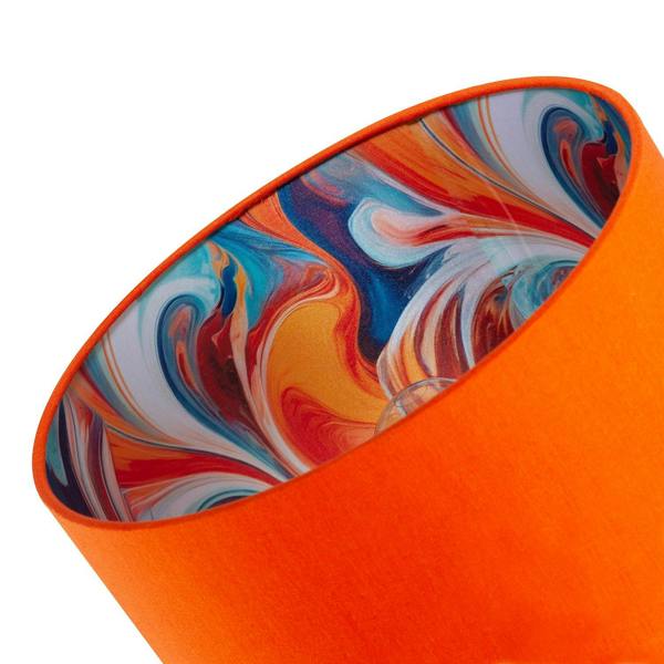 Orange Linen Fabric Lamp Shade with Inner Multi Colour Marble Design Image 5