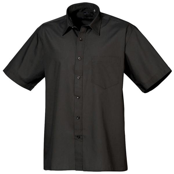 Premier Mens Short Sleeve Formal Poplin Plain Work Shirt - Black