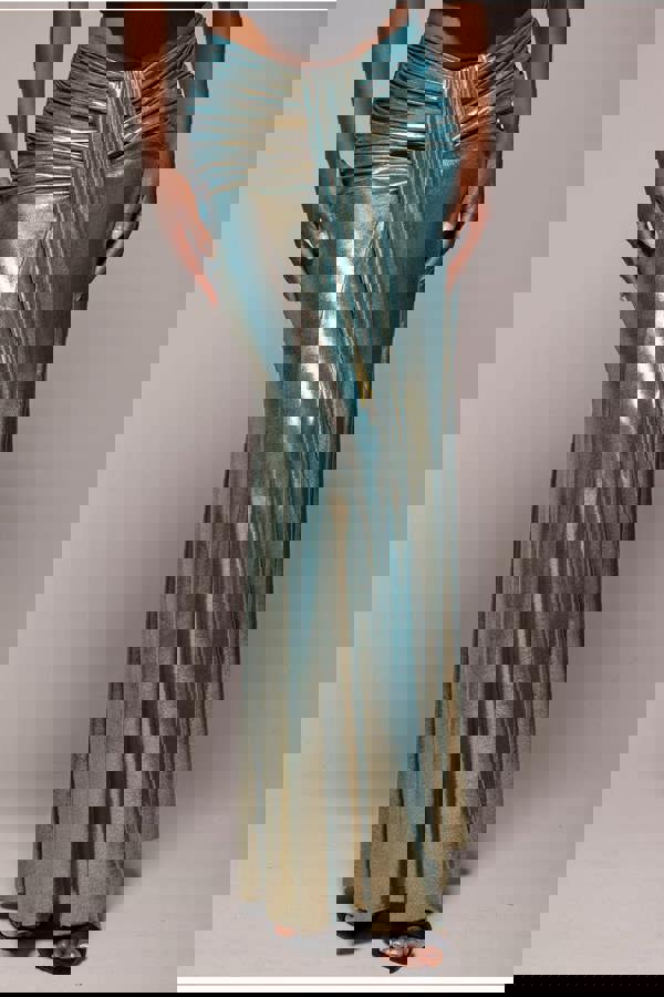 Gathered Front Dipped Waist Foil Maxi Skirt - Gold SK64