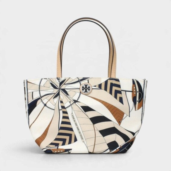 Tory Burch Nylon Printed Mini Tote Beige Sailboat