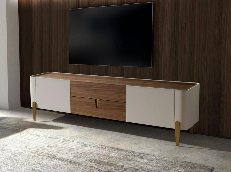 Angel Cerdá TV stand beige wood, golden polished steel and walnut top 3275