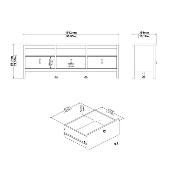 Wyld Haus Wildberry Natural Oak Wood TV Unit 3 Drawers