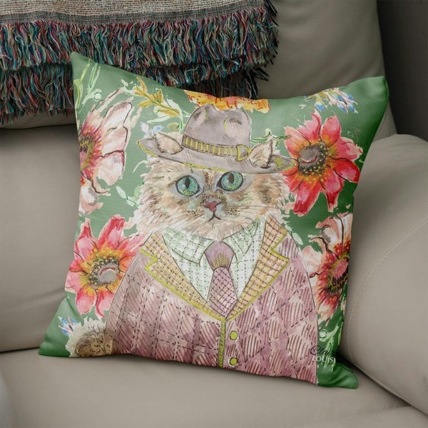 Claire Louise Cottage Floral Cat 45cm x 45cm Double Sided Cushion