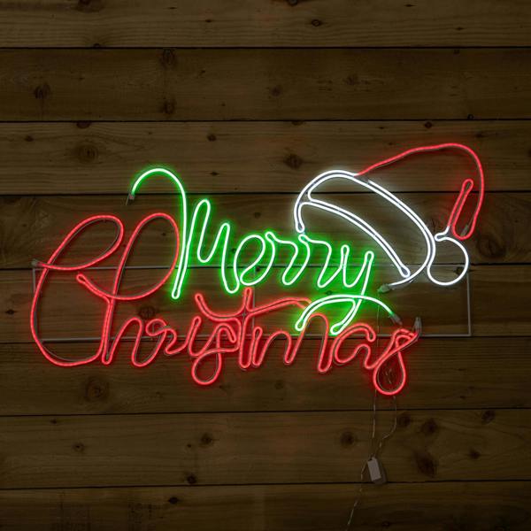Samuel Alexander 94cm x 53cm Light up Merry Christmas Neon Sign with Flashing Santa Hat