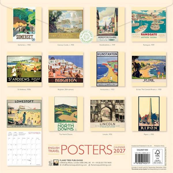 English Travel Posters Calendar 2027, Wall Calendars, Month To View, Travel, Gift