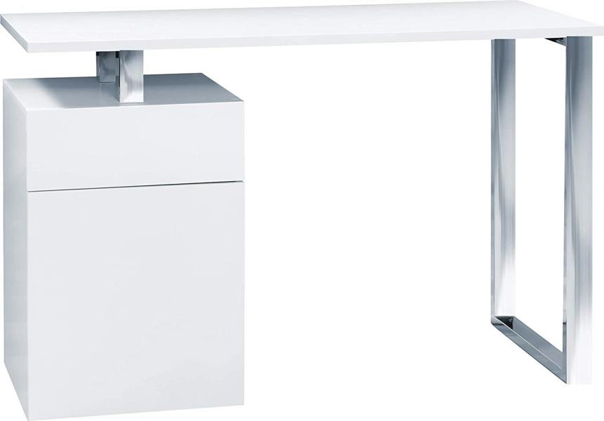 Homeology CALISTA Gloss White with Brushed Steel Legs Contemporary Home Office Computer Desk