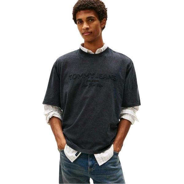 Tommy Jeans Mens 90s Embroidered Crew Neck T-Shirt - Black - 