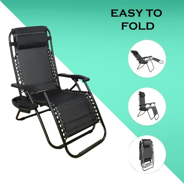 Shatchi Set of 2 Zero Gravity Garden Chairs - Padded Recliner Loungers
