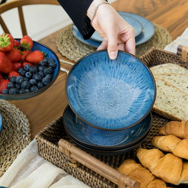 Scandi Home Havn Ceramic Cereal Bowls, Set of 4, Blue Reactive Glaze