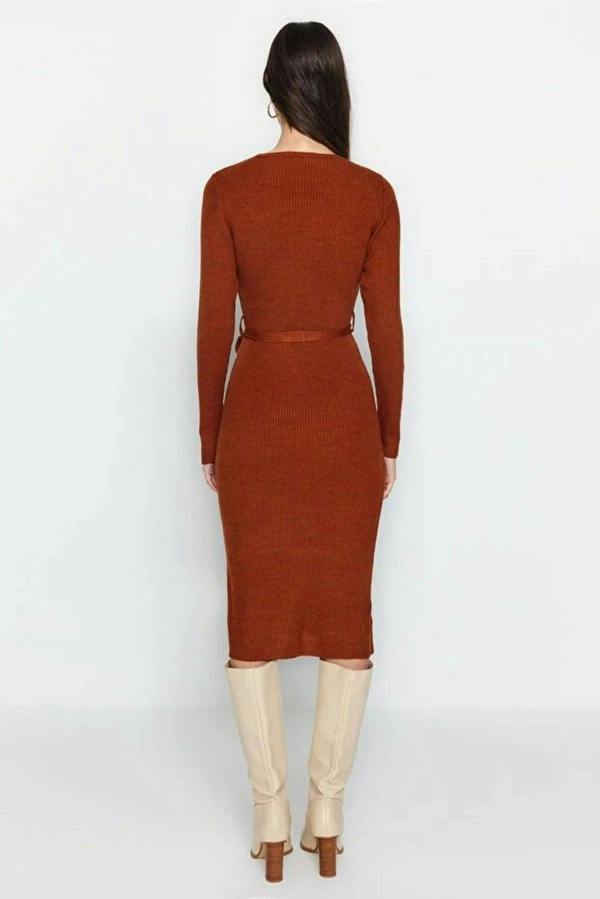 WOVCOR Midi Knit Belt Detail Dress