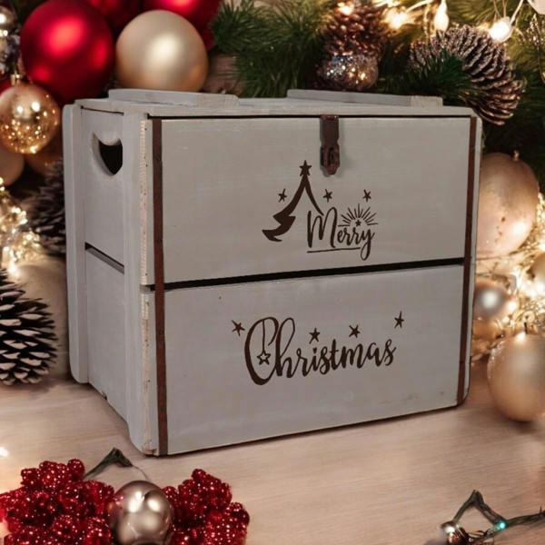 42CM RUSTIC GREY WOODEN BOX