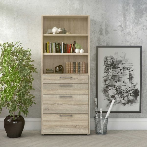 Furniture To Go Prima Bookcase 2 Shelves With 2 Drawers 2 File Drawers In Oak
