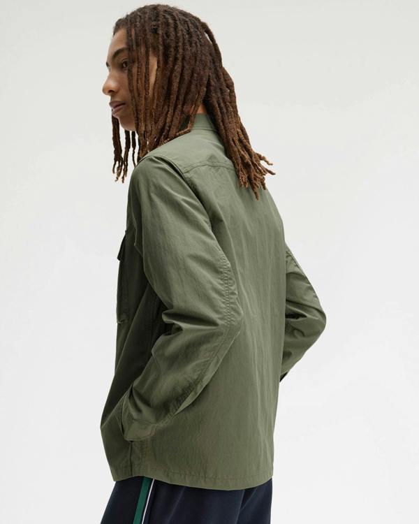 Fred Perry Mens Ripstop Pocket Overshirt - Laurel Wreath Green X21 | CHO | Designer Mens Overshirts