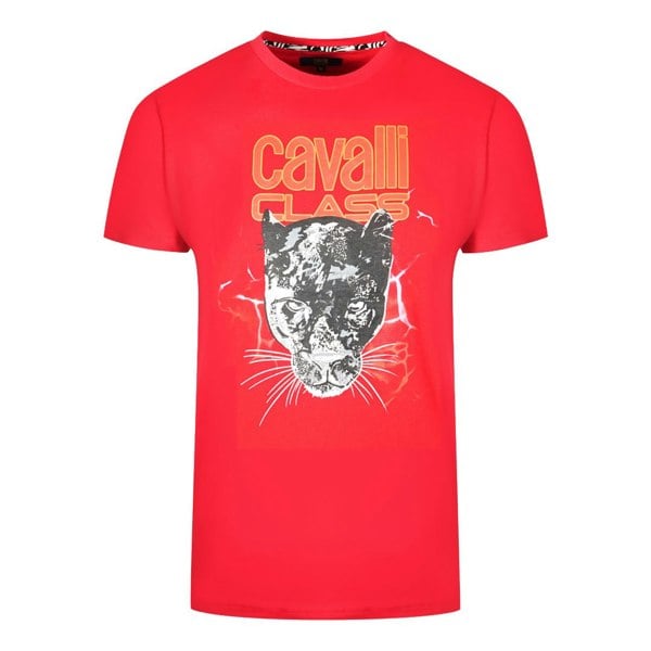 Cavalli Class Lightning Panther Design T-Shirt - Red