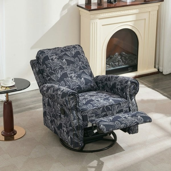 Furniture One Recliner Armchair, 360° Swivel Single Sofa with Adjustable Backrest and Footrest - Navy