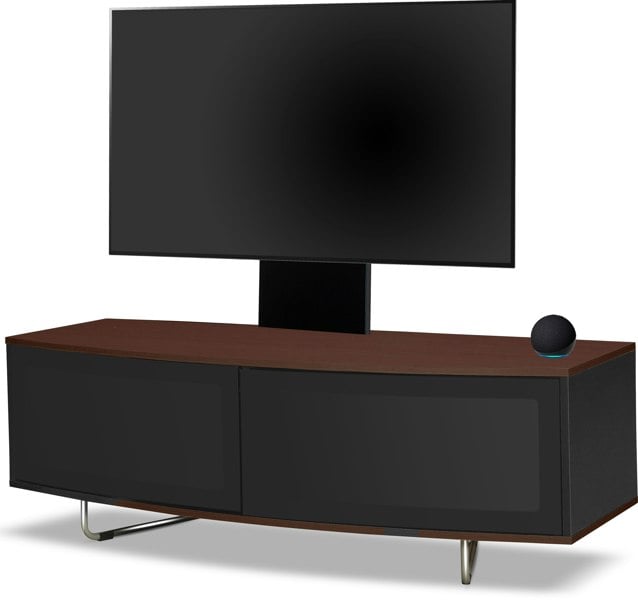 Centurion Supports Caru Black Walnut Beam-Thru Remote Friendly Super-Contemporary D Shape Design 32"-65" LED/OLED/LCD TV Cabinet with Mounting Arm