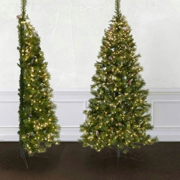 Home Republic Artificial Half Christmas Tree with Warm LED Light and Metal Stand, Realistic Green Pine Needles, Full Branches, Easy Assembly Xmas Tree