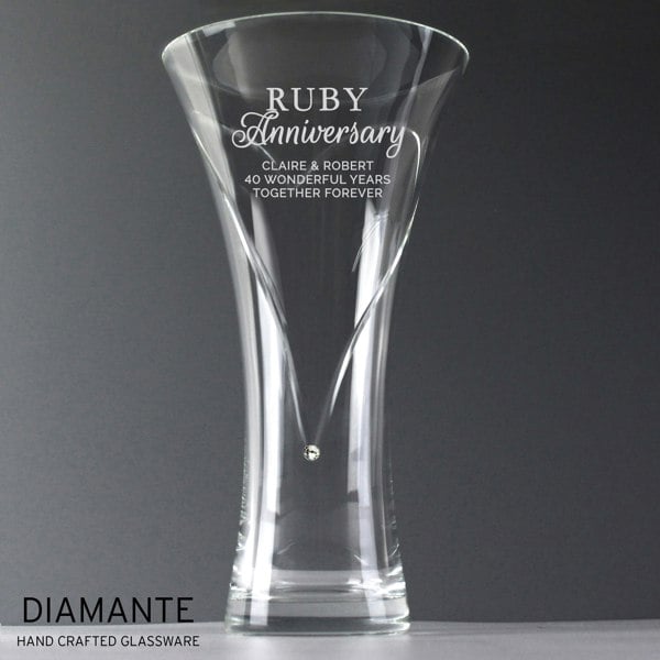 Personalised Memento Company Personalised Ruby Anniversary Large Hand Cut Diamante Heart Vase