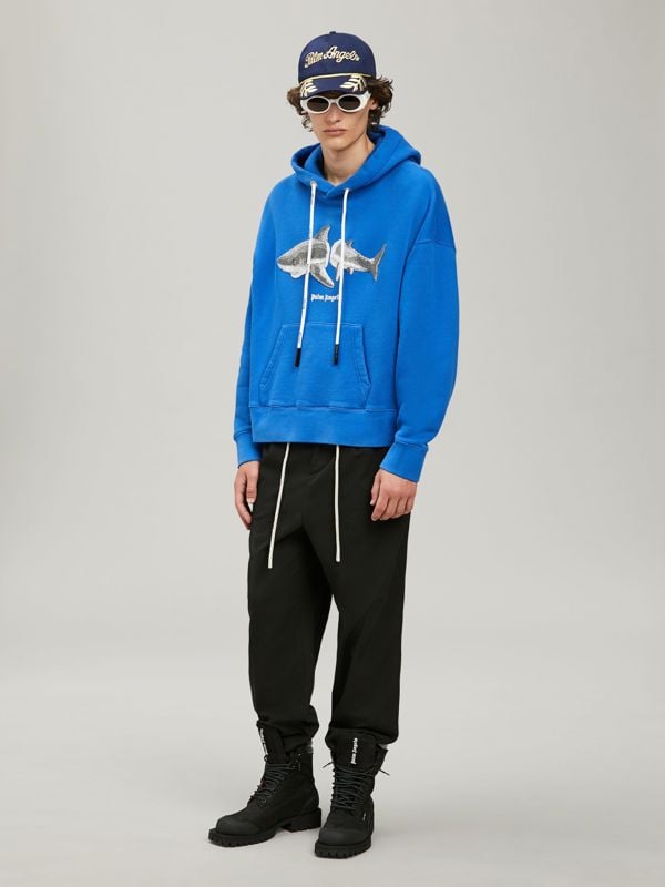 Palm Angels Shark Logo Hoodie - Bright Blue