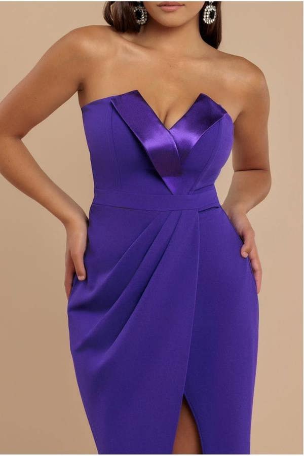 Satin & Scuba Maxi With Thigh Split - Purple DR3660