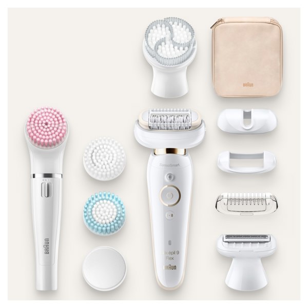 Braun Silk-epil 9 Flex 9-100 Beauty Set - Epilator, Flexible Head, Easier Hair Removal - White/Gold