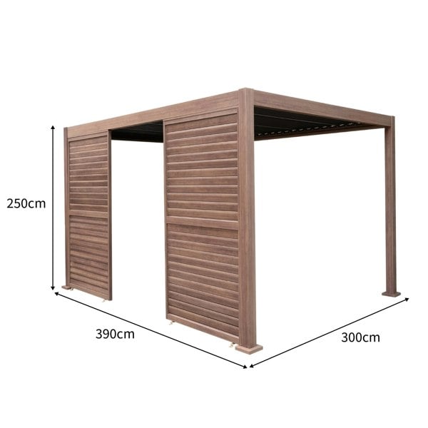 Jardi Wood Effect Aluminium Pergola 4m x 3m with 2 Louvre Panels