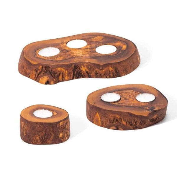 Olive Wood Rustic Tea Light Holder (1)