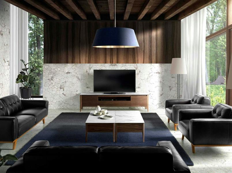 Angel Cerdá Porcelain Marble and Walnut Rectangular Coffee Table 2049