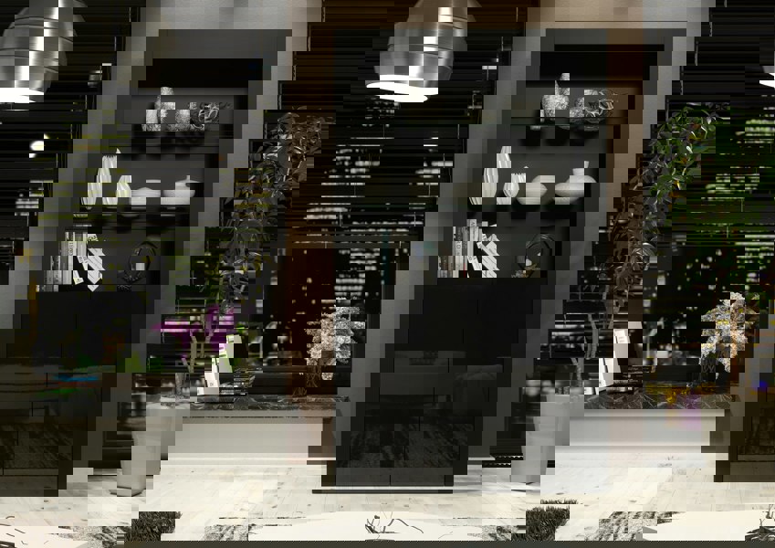 Mex Furniture Tall Display Cabinet 170cm – Black Matt Body & Black Matt Doors