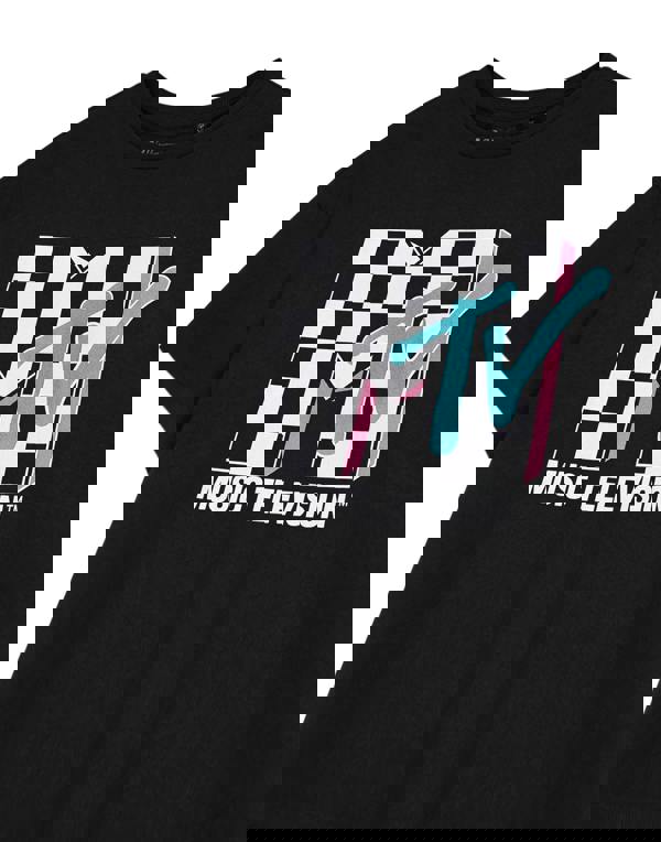 MTV Womens Black Checkerboard Logo Cropped Short Sleeved T-Shirt