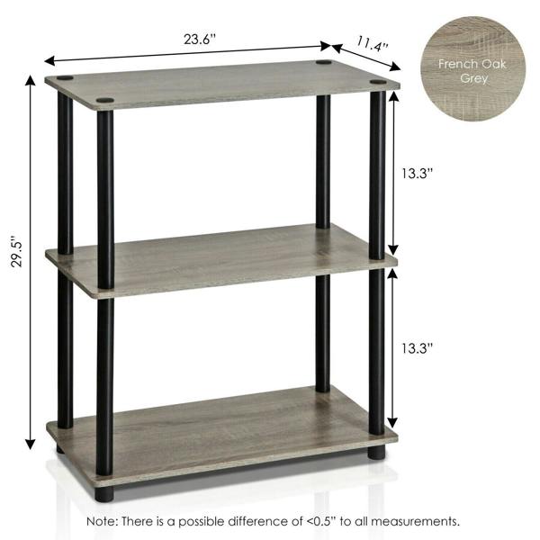 WALPLUS Compact Turn-N-Tube 3-Tier Compact Multipurpose Shelf Display Rack, French Oak Grey/ Black for Small Spaces