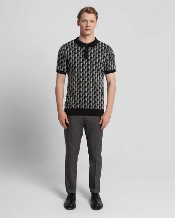 Steel & Jelly Geometric Jacquard Short Sleeve Polo Shirt