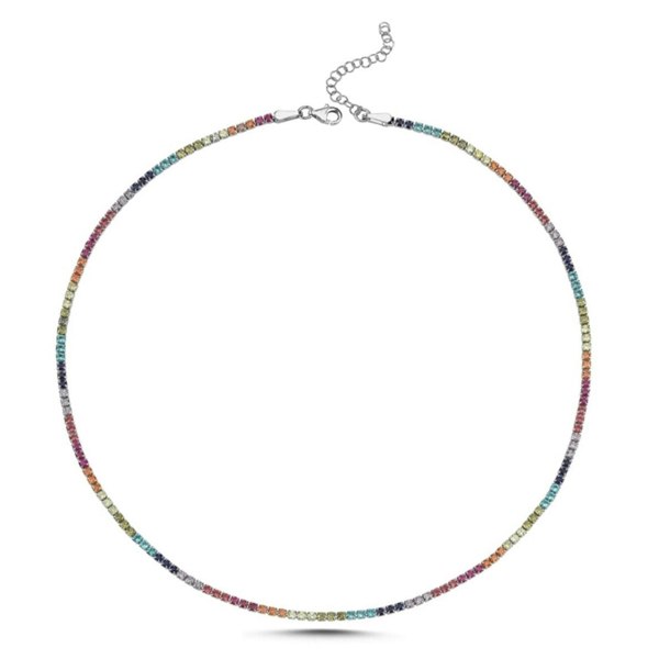 Spero London Rainbow Colourful Sterling Silver Tennis Necklace