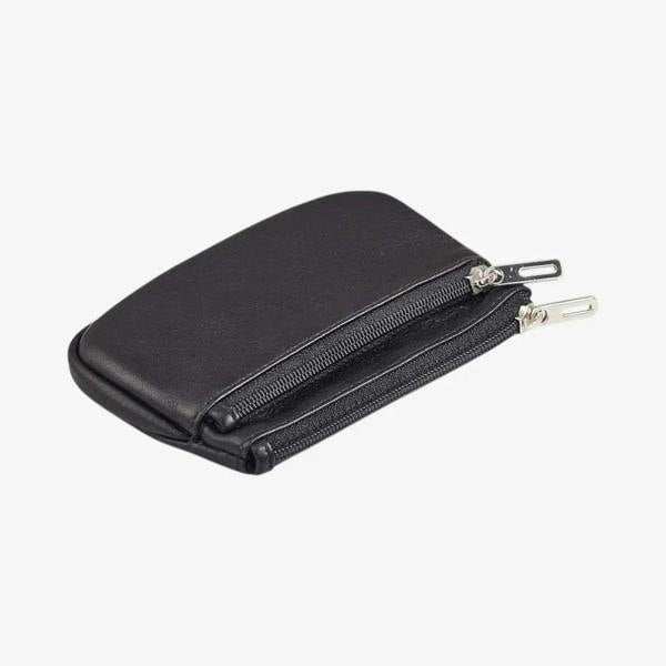 Black Leather Double Zip Coin Purse Top View