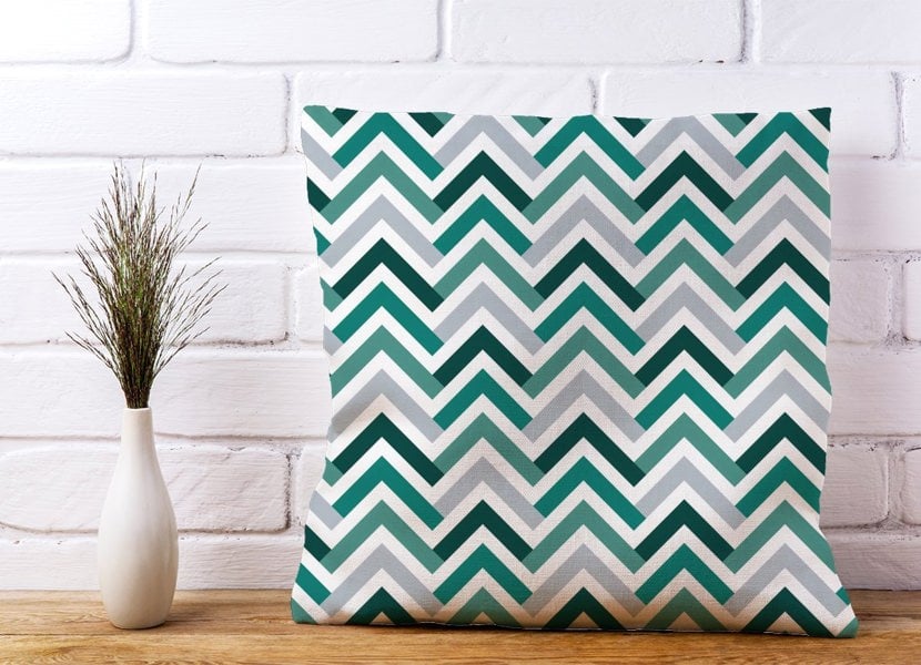 Warren Reed Geometric Retro Vintage Colored Chevron Pattern Cushions