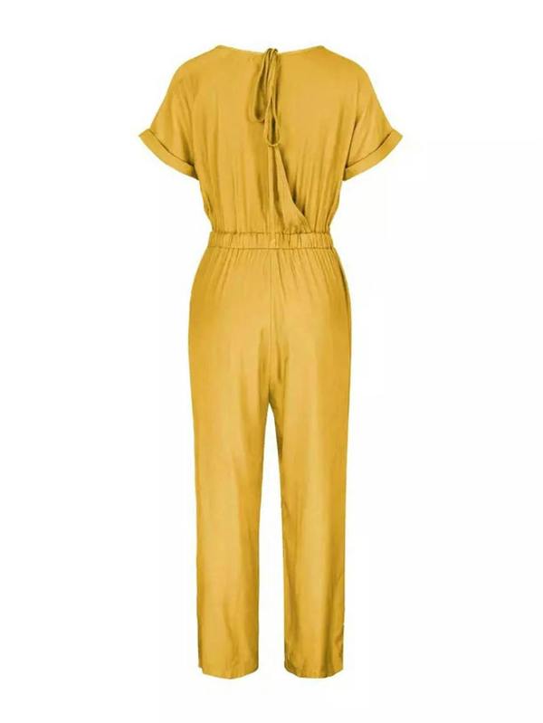 FS Collection Back Detail Short Sleeve Jumpsuit In Yellow