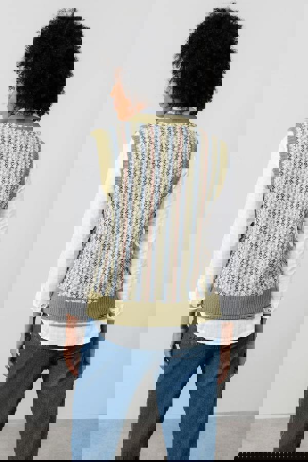 Lily & Me Gwyneth Fair Isle Sleeveless Cardigan Moss