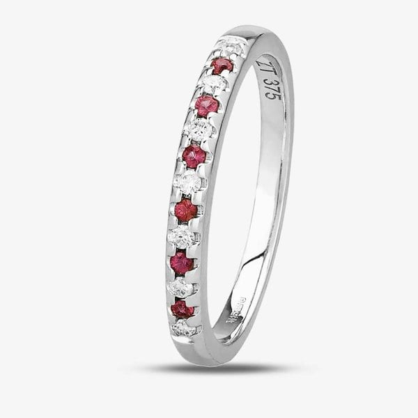T. H. Baker 9ct White Gold Claw-set Ruby and Diamond Half Eternity Ring OJR0300-R