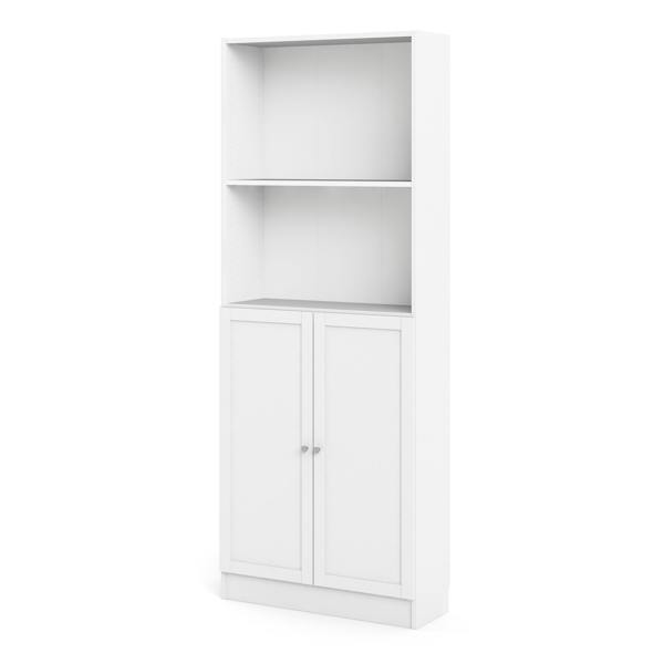 Furniture To Go Basic Tall Wide Combination Storage in White (4 Shelves) with 2 White Doors