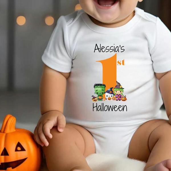 Personalised 1st Halloween Babygrow | Name Vest or Bib UK
