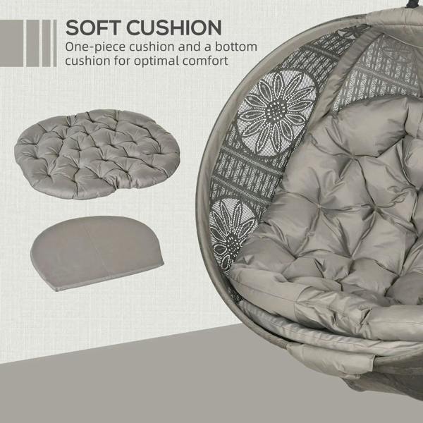 One-piece soft cushion for round egg basket chair with gray quilted padding