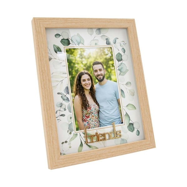 Modern Oak MDF Gold Friends Picture Frame with Green Floral Decoration Image 2