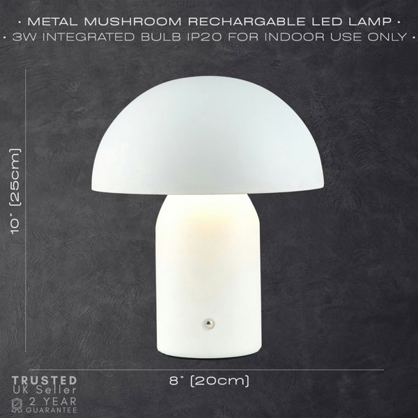 Modern Rechargeable Mushroom Table Lamp in Mat White with Touch Dimmer Button Image 7