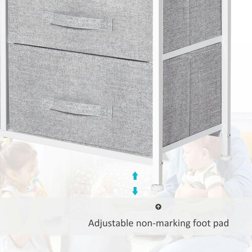 Wyld Haus Vepapa White Metal And Grey Fabric 5 Drawer Linen Basket Storage Unit With Natural Wooden Top Shelf