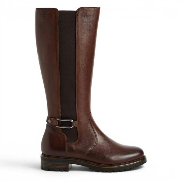 Tamaris Women’s Brown Leather Knee High Platform Heel Long Boots - 25609-47