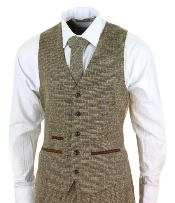 Paul Andrew Mens 3 Piece Brown Tweed Check Vintage Retro Suit