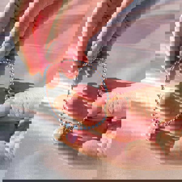 Pink Enamel Heart on Silver Ball Bead Bracelet - MYLEE London