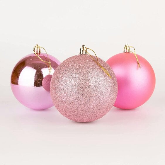 Shatchi Pink Shatterproof Christmas Bauble Set, 10cm Tree Decorations in 3 or 6 Piece Pack Sizes